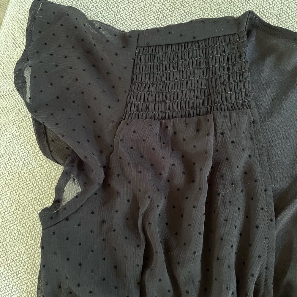 BLUE RAIN SWISS DOT MATERIAL WITH SMOCKED AND RUCHED DETAILS/ Size Small - Picture 6 of 10